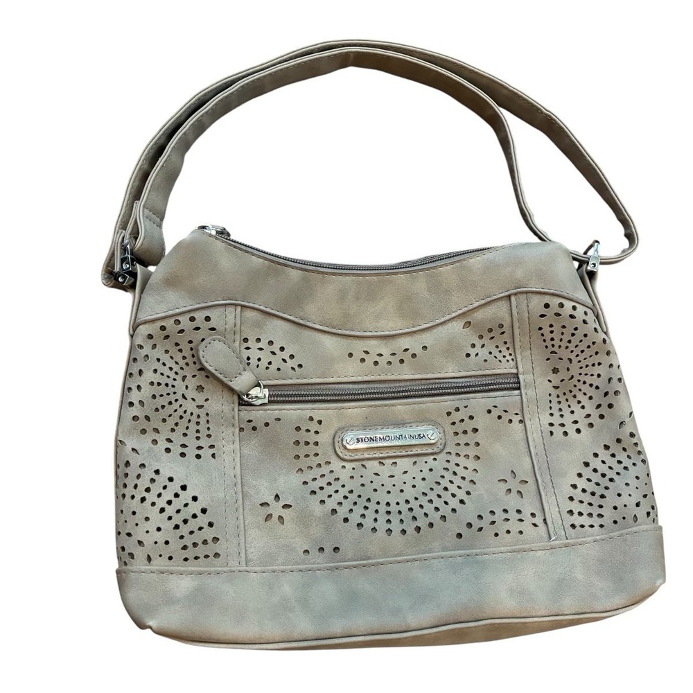Stone Mountain‎ Purse Hand Bag Tooled Suede Taupe